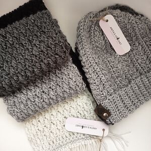 🤍Crochet Scarf and Beanie Sets in Black, Gray, and White Unisex